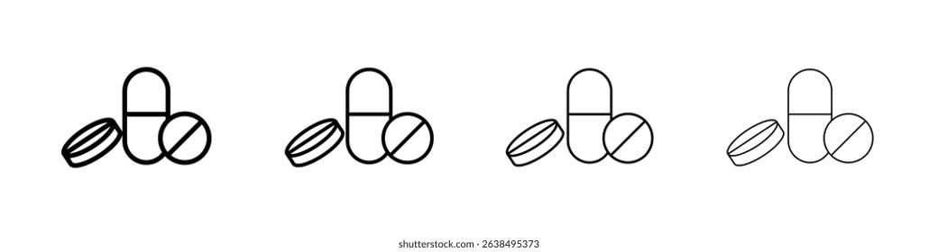 Pain killer pills icon Outline sign symbol set