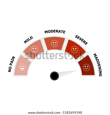 Pain level indicator with sad and happy smile. Illustration measurement of painful and unpain vector