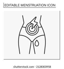  Pain Line Icon. Period Symptoms. Stomachache. Menstruation Concept. Isolated Vector Illustration. Editable Stroke