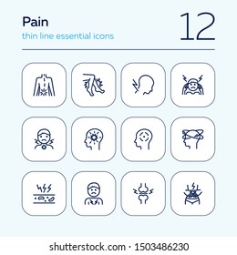 Pain line icon set. Headache, sore throat, stomach ache. Health care concept. Can be used for topics like illness, disease, symptoms