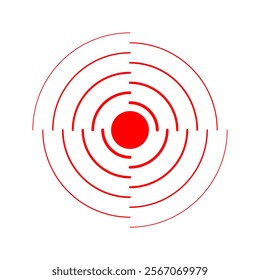 Pain localization icon. Ache, sore or inflammation symbol. Pulse, vibration or radiation sign. Shockwave, radar signal or sound wave pictogram isolated on white background. Vector flat illustration.