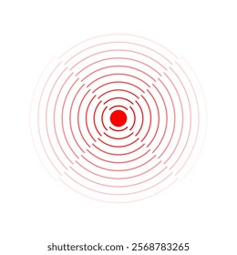 Pain localization icon. Ache, sore or inflammation symbol. Pulse, shockwave, radiation or vibration sign. Coverage or damage, radio signal or sonar wave pictogram. Vector flat illustration.