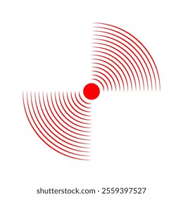 Pain localization icon. Red concentric semicircles. Sore, ache or inflammation symbol. Vibration sign. Shockwave, radar signal or sound wave pictogram isolated on white background. Vector illustration