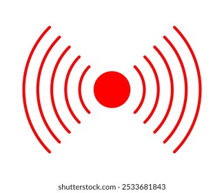 Pain localization icon. Sore or inflammation symbol. Pulse or headache sign. Shockwave, vibration, radar or sound signal pictogram isolated on white background. Vector flat illustration.