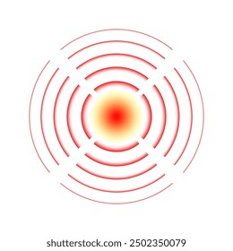 Schmerzlokalisierung roter Kreis. Aching Ort abstrakte Symbol. Wunde Stelle oder verletzte Körperteil Marker. Painkiller Werbung und medizinische Informationen Poster isoliert eps Design-Element