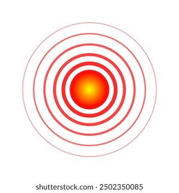 Pain localization red circle mark. Aching place abstract sign. Sore spot or hurt body part marker. Painkiller advertisement and medical information placards isolated eps design element