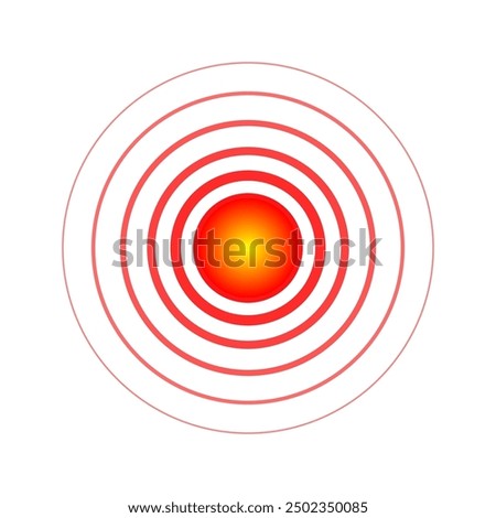 Pain localization red circle mark. Aching place abstract sign. Sore spot or hurt body part marker. Painkiller advertisement and medical information placards isolated eps design element
