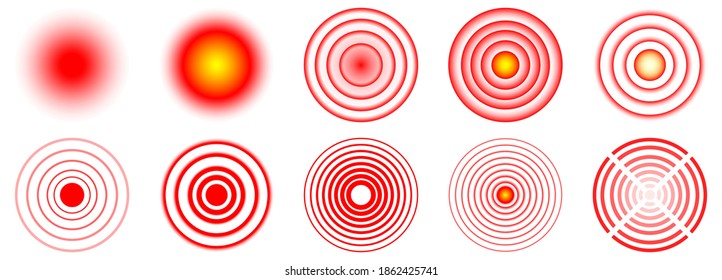 Pain localization red circle. Set of red circles or target marks. Isolated flat icon symbol. Vector illustration.