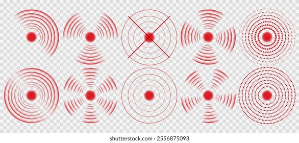 Pain Location Icons: Red Circular Ache Symbols for Healthcare and Pharmaceutical Branding Designs