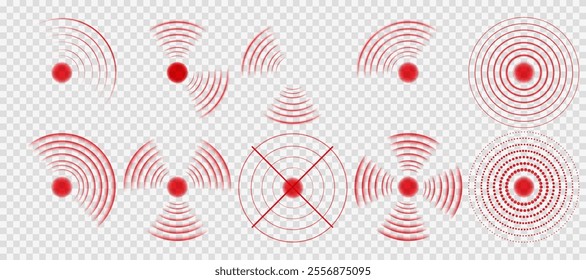 Pain Location Icons: Red Circular Ache Symbols for Healthcare and Pharmaceutical Branding Designs