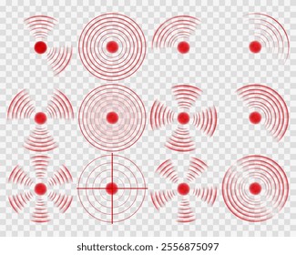 Pain Location Icons: Red Circular Ache Symbols for Healthcare and Pharmaceutical Branding Designs