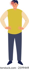 Pain Male Character in Part of Body. Vector Illustration with Cartoon Style.