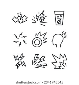 Pain Medical Collection Elements Icons Set Vector Thin Line. 