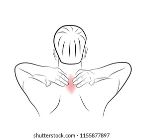 pain in the neck. self-massage of the neck. vector illustration.
