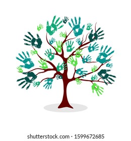  Pain, palm fingers isolated vector. Artistic . Baby art logo. Multicolored, palms in paint on white. Support .