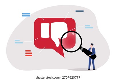 Análise de pontos problemáticos, feedback de clientes ou análise de problemas para solução, marketing ou análise do ponto problemático do cliente para o conceito de nova oportunidade, empresário analisar o ponto problemático negativo para ver o valor.
