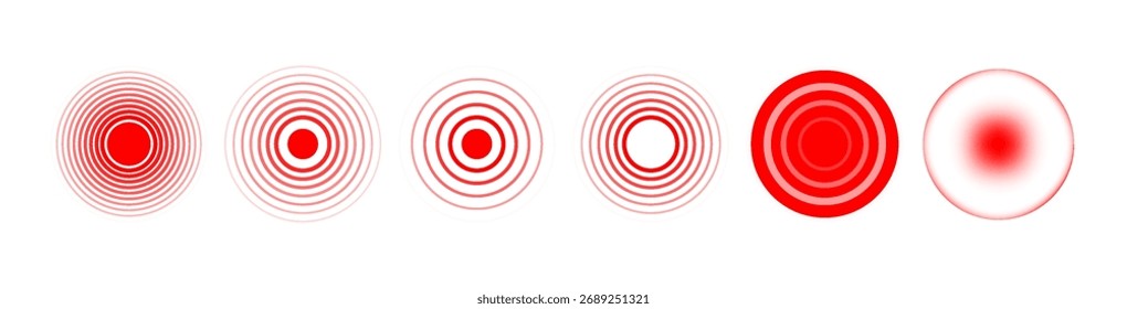 Pain point. Red concentric ripple circles PNG. Radial signal wave icon isolated vector design.