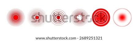 Pain point. Red concentric ripple circles PNG. Radial signal wave icon isolated vector design.