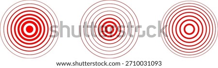 Pain point. Red concentric ripple circles Radial signal wave icon. Radar vector icons. Signal concentric circles. Sound wave background radio station signal. Sonar sound waves. Vector