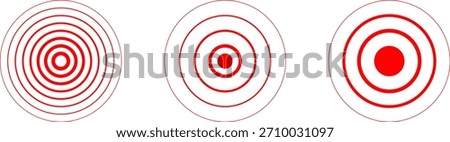 Pain point. Red concentric ripple circles Radial signal wave icon. Radar vector icons. Signal concentric circles. Sound wave background radio station signal. Sonar sound waves. Vector