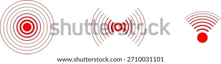 Pain point. Red concentric ripple circles Radial signal wave icon. Radar vector icons. Signal concentric circles. Sound wave background radio station signal. Sonar sound waves. Vector