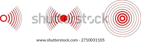 Pain point. Red concentric ripple circles Radial signal wave icon. Radar vector icons. Signal concentric circles. Sound wave background radio station signal. Sonar sound waves. Vector