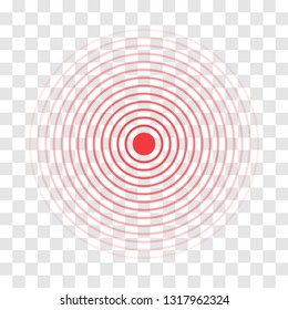 Pain Red Circle Icon For Inflammatory Ache Point. Vector Symbol For Muscular Pain Or Headache And In Stomach And Painkiller Medicine Pill Package Design