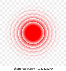 Pain red circle icon for painkiller medicine pill package design and inflammatory ache. Vector point symbol in muscular pain or headache and in stomach