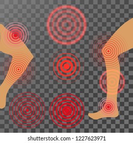 Pain red circle or localization mark, aching place sign, abstract symbol of pain, sore spot or hurt body part marker, design element for painkiller advertisement and medical information posters.