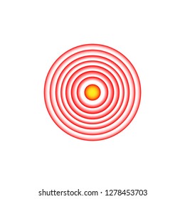 Pain red circle or localization mark, aching place sign, abstract symbol of pain, sore spot or hurt body part marker, design element for painkiller advertisement and medical information posters