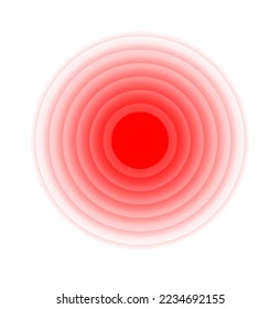 Pain red circle or localization mark, aching place sign, abstract symbol of pain, sore spot or hurt body part marker, design element for painkiller advertisement and medical information posters