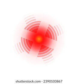 Pain red circle or localization mark, aching place sign, abstract symbol of pain, sore spot or hurt body part marker, design element for painkiller advertisement and medical information posters