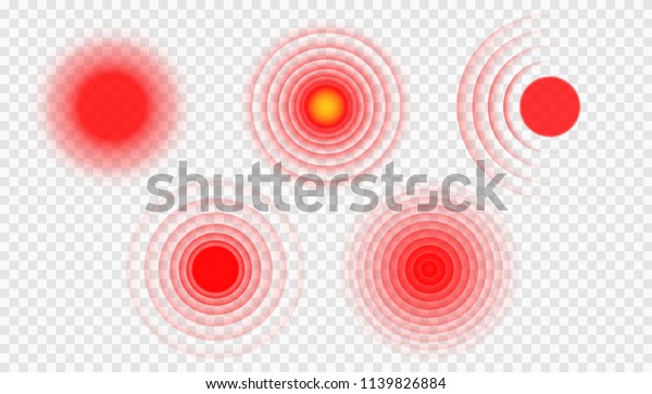 Pain red circle or localization mark, aching\
place sign, abstract symbol of pain, sore spot or hurt body part\
marker, design element for painkiller advertisement and medical\
information posters