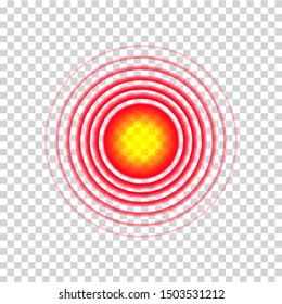 Pain red circle or mark of localization throat. Joint sore pain. Red aching place sign for medical therapy or poster. Sore spot or hurt body part marker. vector illustration