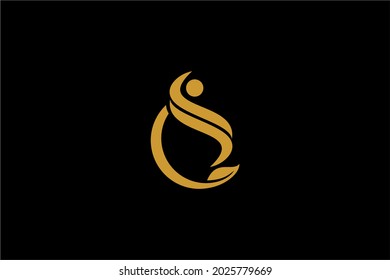 Pain relief logo design vector. Abstract letter CS illustration symbol. Circle and leaf vector icons.