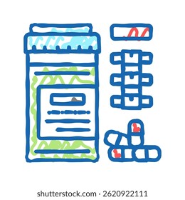 analgésico pílulas escoliose ícone doodle esboço vetor. analgésico pílulas escoliose sinal. símbolo isolado ilustração