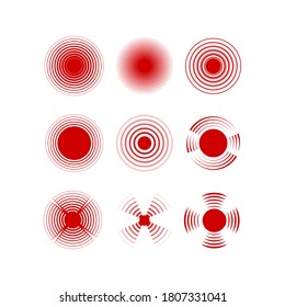 Señales de dolor alrededor de la línea delgada Conjunto de iconos aislados en un fondo blanco. Iconos vectoriales