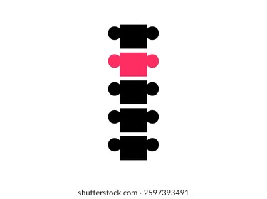 Pain in spine medical poster. Logo or icon with injured backbone for chiropractic clinic. Herniated, fractured or degenerative disc, intervertebral foramen of the human vertebrae vector illustration