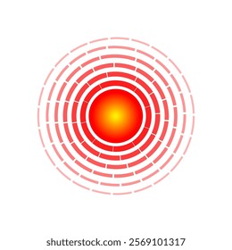 Pain spot marked with red circle. Ache area symbol for sore body parts. Targeted localization design. Abstract hurt indicator for painkiller advertisements