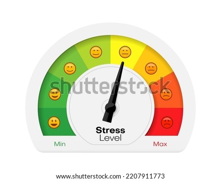 Pain and stress measurement scale, emotion health assessment meter, vector level chart. Pain scale and stress level measure rating arrow from minimum to maximum emotion anxiety grade indicator