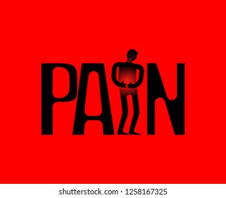 Pain symbol lettering. Sick person. Typography Letters and Disease Human