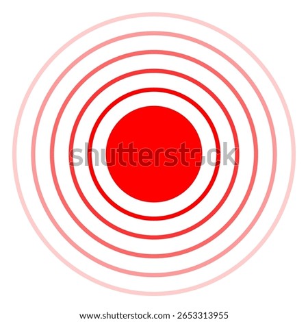 Pain symbol vector isolated. Radial circles as symbol of pain area. Red waves, signal of body. Sick joint.