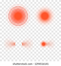Pain symbols. Red circles of pain. Vector illustration 