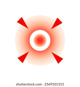 Pain target with red circle marking sore spot. Ache area symbol used in medical advertisements. Localization sign for discomfort zone. Abstract hurt icon