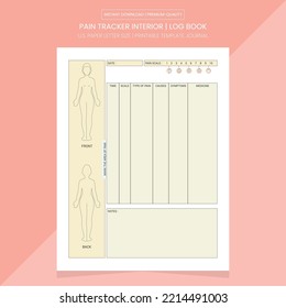 Pain Tracker Interior | Pain Tracker Log Book | Pain Tracker Note Printable Template