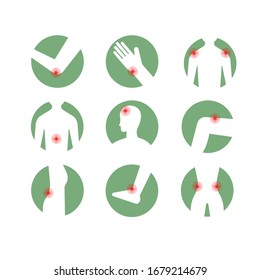 conjunto de vectores de dolor, partes del cuerpo del hombre