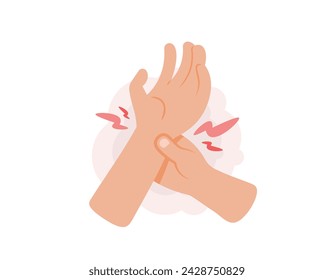 Pain in the wrist. excruciating pain or discomfort in the wrist. Injured hand or sprained wrist. Arthritis. problems and health. illustration design. graphic elements. Vector