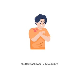 Dolor en la muñeca. Un hombre tomó su mano porque sentía dolor. La mano se lesiona o se esguince. Artritis. aguantar el dolor. problemas y salud. diseño de ilustración de personajes. elementos gráficos. Vector