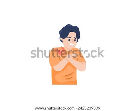 Pain in the wrist. A man held his hand because he felt pain. The hand is injured or sprained. Arthritis. endure pain. problems and health. character illustration design. graphic elements. Vector