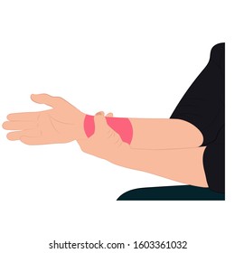 Pain in the wrist, man holding her wrist pain because Ligament in the wrist area, vector illustration concept Disease and healthcare